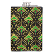 黒の金ゴールドと緑のアールデコパターン フラスク (裏面)