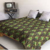 黒の金ゴールドと緑のアールデコパターン フリースブランケット