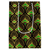 黒の金ゴールドと緑のアールデコパターン ミディアムペーパーバッグ (裏面)