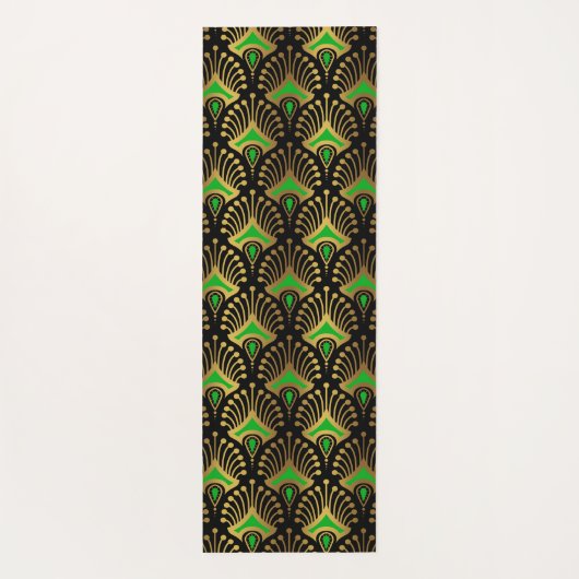 黒の金ゴールドと緑のアールデコパターン ヨガマット (裏面)