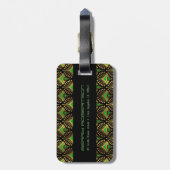 黒の金ゴールドと緑のアールデコパターン ラゲッジタグ (裏面縦)