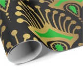 黒の金ゴールドと緑のアールデコパターン ラッピングペーパー (ロールコーナー)