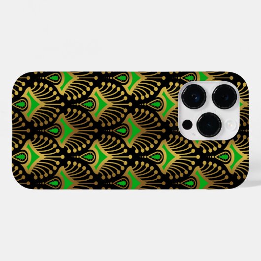 黒の金ゴールドと緑のアールデコパターン Case-Mate iPhoneケース (裏面 (横))