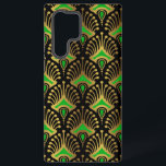 黒の金ゴールドと緑のアールデコパターン SAMSUNG GALAXY S22 ULTRAケース<br><div class="desc">金ゴールドと緑のアールデコのパターンが黒い背景の上に表示される。</div>