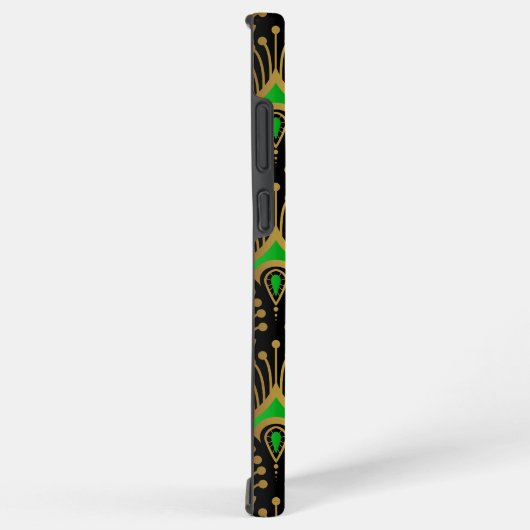 黒の金ゴールドと緑のアールデコパターン SAMSUNG GALAXYケース (右側面)