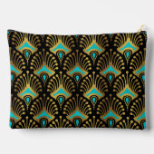 黒の金ゴールドと青のアールデコパターン アクセサリーポーチ (裏面)