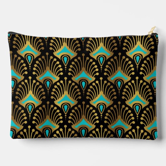黒の金ゴールドと青のアールデコパターン アクセサリーポーチ (裏面)