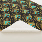 黒の金ゴールドと青のアールデコパターン シェルパブランケット (3/4)