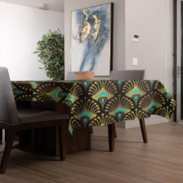 黒の金ゴールドと青のアールデコパターン テーブルクロス