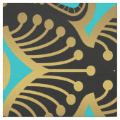 黒の金ゴールドと青のアールデコパターン ファブリック (クローズアップ)