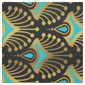 黒の金ゴールドと青のアールデコパターン ファブリック (見本)