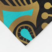 黒の金ゴールドと青のアールデコパターン フリースブランケット (角)