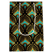 黒の金ゴールドと青のアールデコパターン ミディアムペーパーバッグ (裏面)