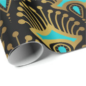 黒の金ゴールドと青のアールデコパターン ラッピングペーパー (ロールコーナー)