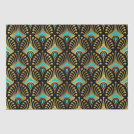 黒の金ゴールドと青のアールデコパターン 薄葉紙