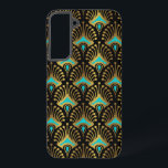 黒の金ゴールドと青のアールデコパターン SAMSUNG GALAXY S22 ケース<br><div class="desc">黒い背景に金ゴールドと青いアールデコのパターンがある。</div>