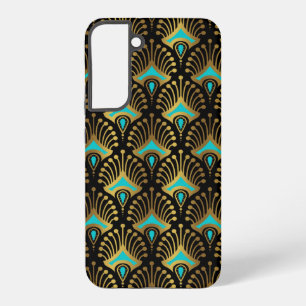 黒の金ゴールドと青のアールデコパターン SAMSUNG GALAXY S22+ケース