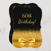 黒の金ゴールドの弓の輝きで60th誕生日パーティー 招待状 (正面/裏面)