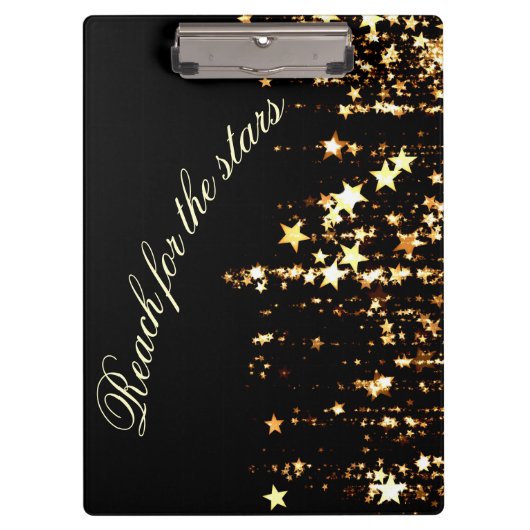 黒の金ゴールドの星を撃つ星のために達して下さい クリップボード (正面)