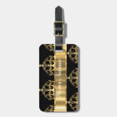 黒の金ゴールドの王冠パターン ラゲッジタグ (正面縦)