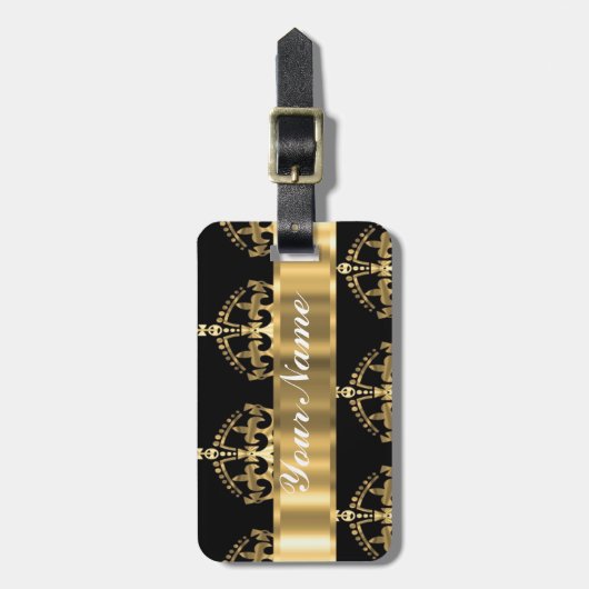 黒の金ゴールドの王冠パターン ラゲッジタグ (正面縦)