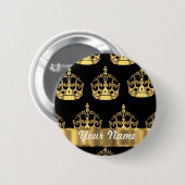 黒の金ゴールドの王冠パターン 缶バッジ (正面&裏面)