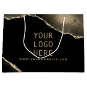 黒の金ゴールドエレガントがここにロゴを貼り付けます ラージペーパーバッグ (正面)