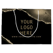 黒の金ゴールドエレガントがここにロゴを貼り付けます ラージペーパーバッグ (裏面)