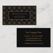 黒の金ゴールドエレガントアールデコ幾何学 名刺 (正面/裏面)