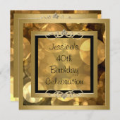 黒の金ゴールドエレガントバブルメタルフレームパーティー2 招待状 (正面/裏面)