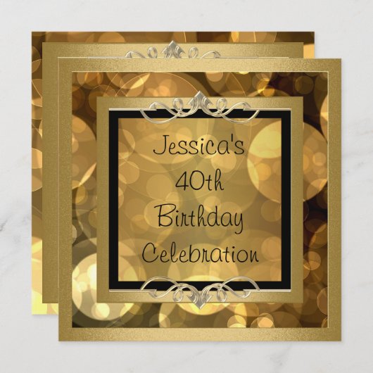 黒の金ゴールドエレガントバブルメタルフレームパーティー2 招待状 (正面/裏面)