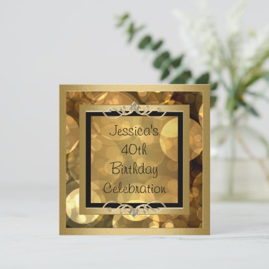 黒の金ゴールドエレガントバブルメタルフレームパーティー2 招待状 (スタンド正面)