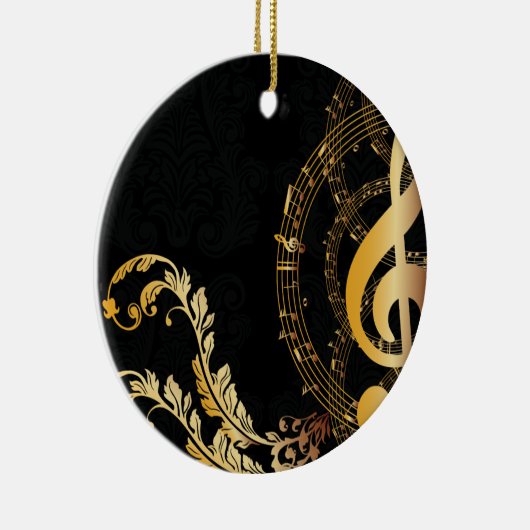 黒の金ゴールドエレガントミュージックノート セラミックオーナメント (右)
