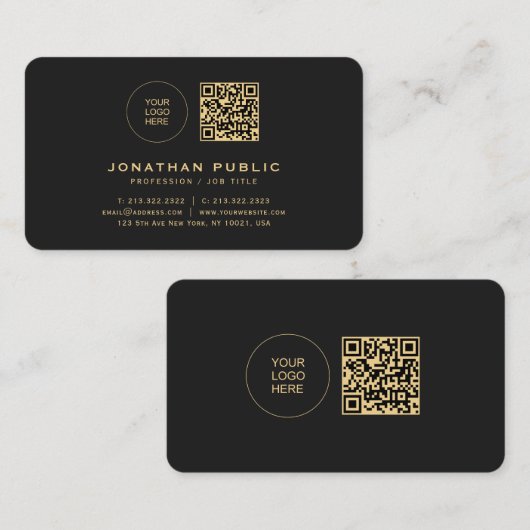 黒の金ゴールドエレガントロゴの丸い角をアップロード 名刺 (正面/裏面)