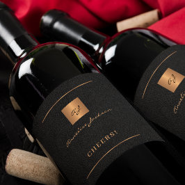 黒の金ゴールドエレガント名パーソナライズされたスクリプト ワインラベル