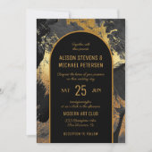 黒の金ゴールドエレガント抽象芸術結婚写真 招待状 (正面)