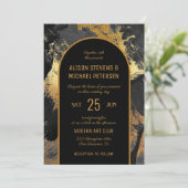 黒の金ゴールドエレガント抽象芸術結婚写真 招待状 (スタンド正面)