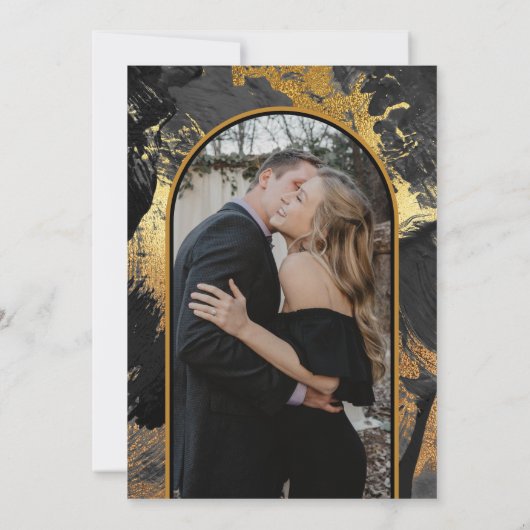 黒の金ゴールドエレガント抽象芸術結婚写真 招待状 (裏面)