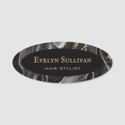 黒の金ゴールドエージェント名タグ 名札 (正面)