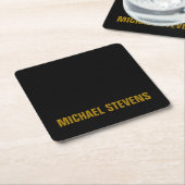 黒の金ゴールドカラープロフェッショナルの名前の追加 スクエアペーパーコースター (アングル)