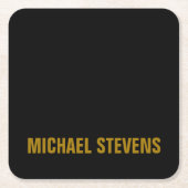 黒の金ゴールドカラープロフェッショナルの名前の追加 スクエアペーパーコースター (正面)