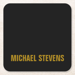 黒の金ゴールドカラープロフェッショナルの名前の追加 スクエアペーパーコースター