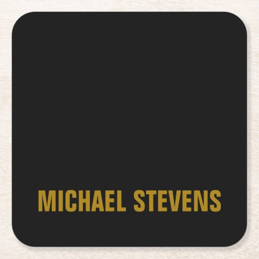 黒の金ゴールドカラープロフェッショナルの名前の追加 スクエアペーパーコースター (正面)