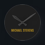 黒の金ゴールドカラープロフェッショナルの名前の追加 ラウンド壁時計<br><div class="desc">このテンプレートは、デザインが印象的でスタイリッシュある人にシンプル理想的である。</div>