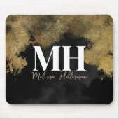 黒の金ゴールドスクリプト名モノグラム マウスパッド (正面)