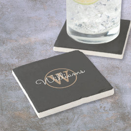 黒の金ゴールドスタイリッシュモノグラムスクリプト名 ストーンコースター