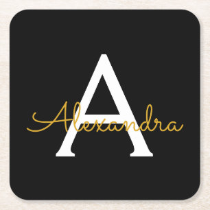 黒の金ゴールドスモダンクリガーリープトのモノグラム名 スクエアペーパーコースター