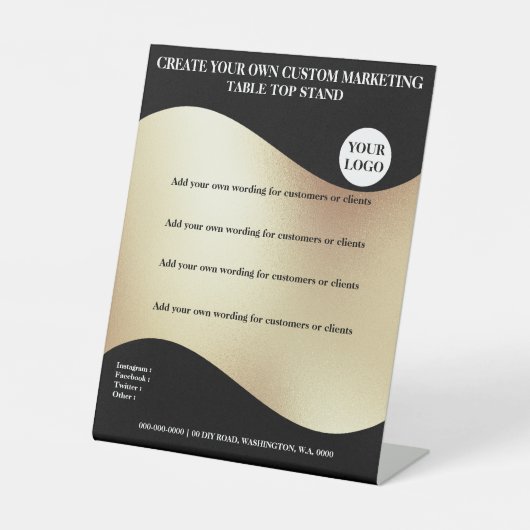 黒の金ゴールドバナー（ロゴ付きデスクトップオフィス8x10） 台座サイン (正面)