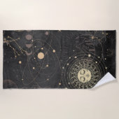 黒の金ゴールドパタ占星術のーン ビーチタオル (正面)