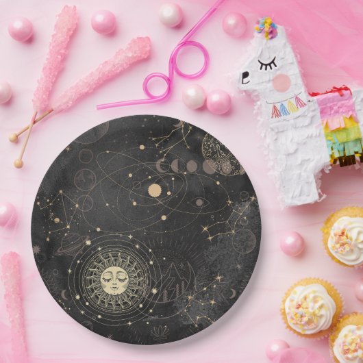 黒の金ゴールドパタ占星術のーン ペーパープレート (パーティー)